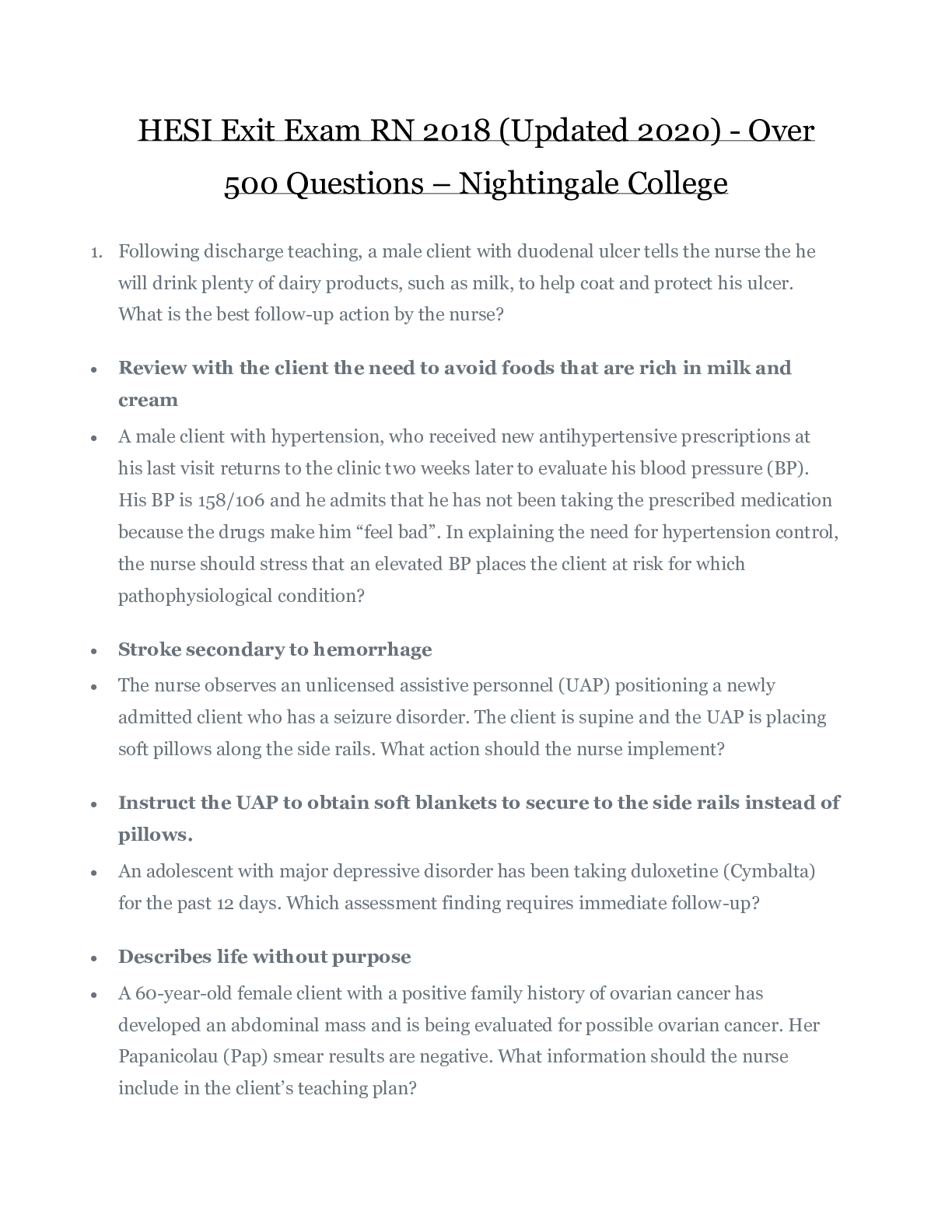 Preview of HESI Exit Exam RN 2018 (Updated 2020) | Over 500 Commonly Tested Questions & Answers